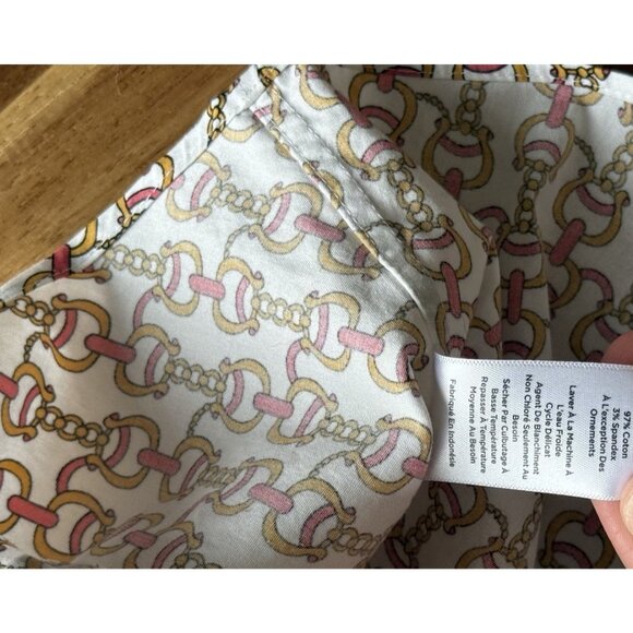 Talbots Horsebit Print Button Down Shirt Size 14 Equestrian Blouse Old Money - Picture 11 of 14